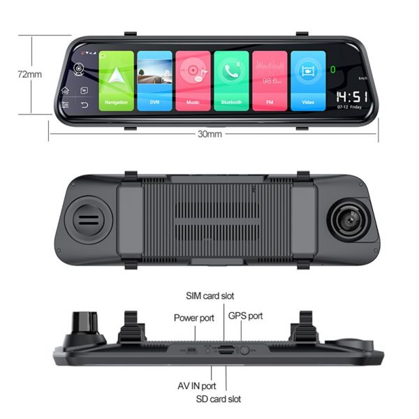 Ai-Z55 Touch Screen 4G Dual Lens Dash Cam Rearview Mirror & GPS Navigator - Image 2