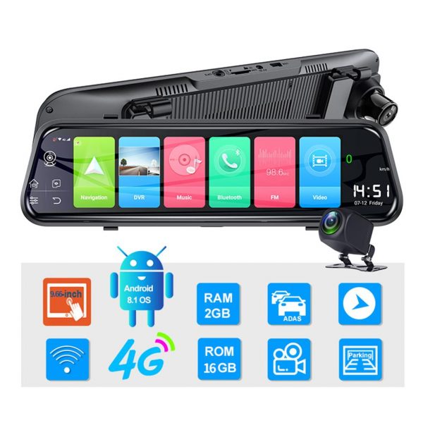 Ai-Z55 Touch Screen 4G Dual Lens Dash Cam Rearview Mirror & GPS Navigator1