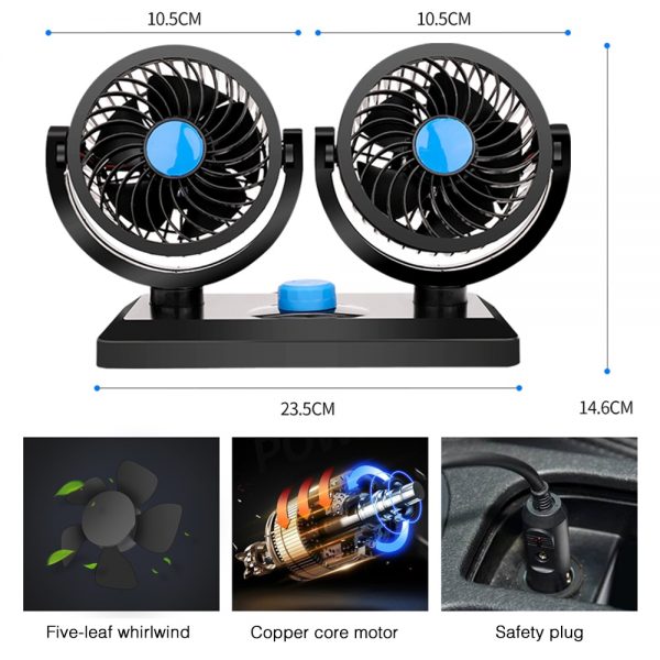 YANTU 12V/24V Dual Electric Car Cooling Fan (Rotatable) - Image 6