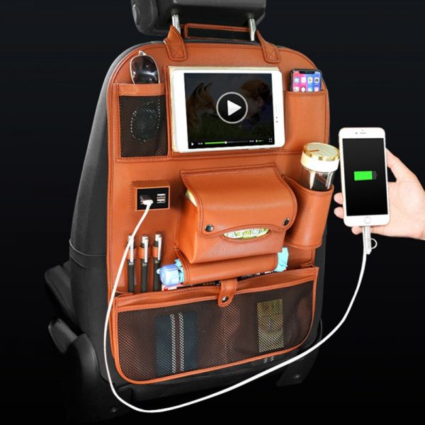 ALLOMN Premium Car Backseat Organizer with 4 USB Charging Ports