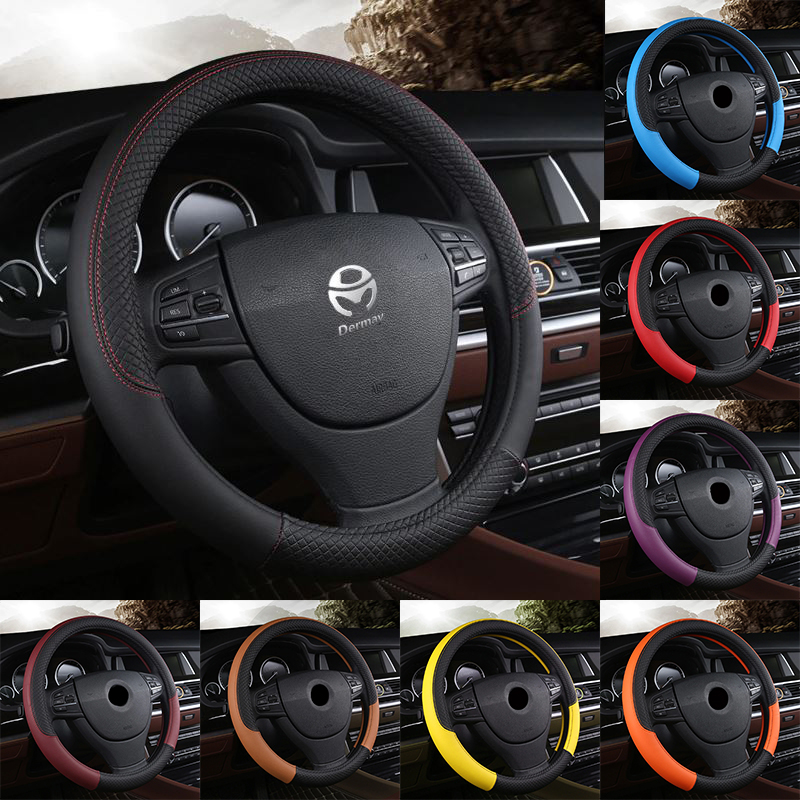 DERMAY Premium Hand-Stitched Leather Steering Wheel Cover
