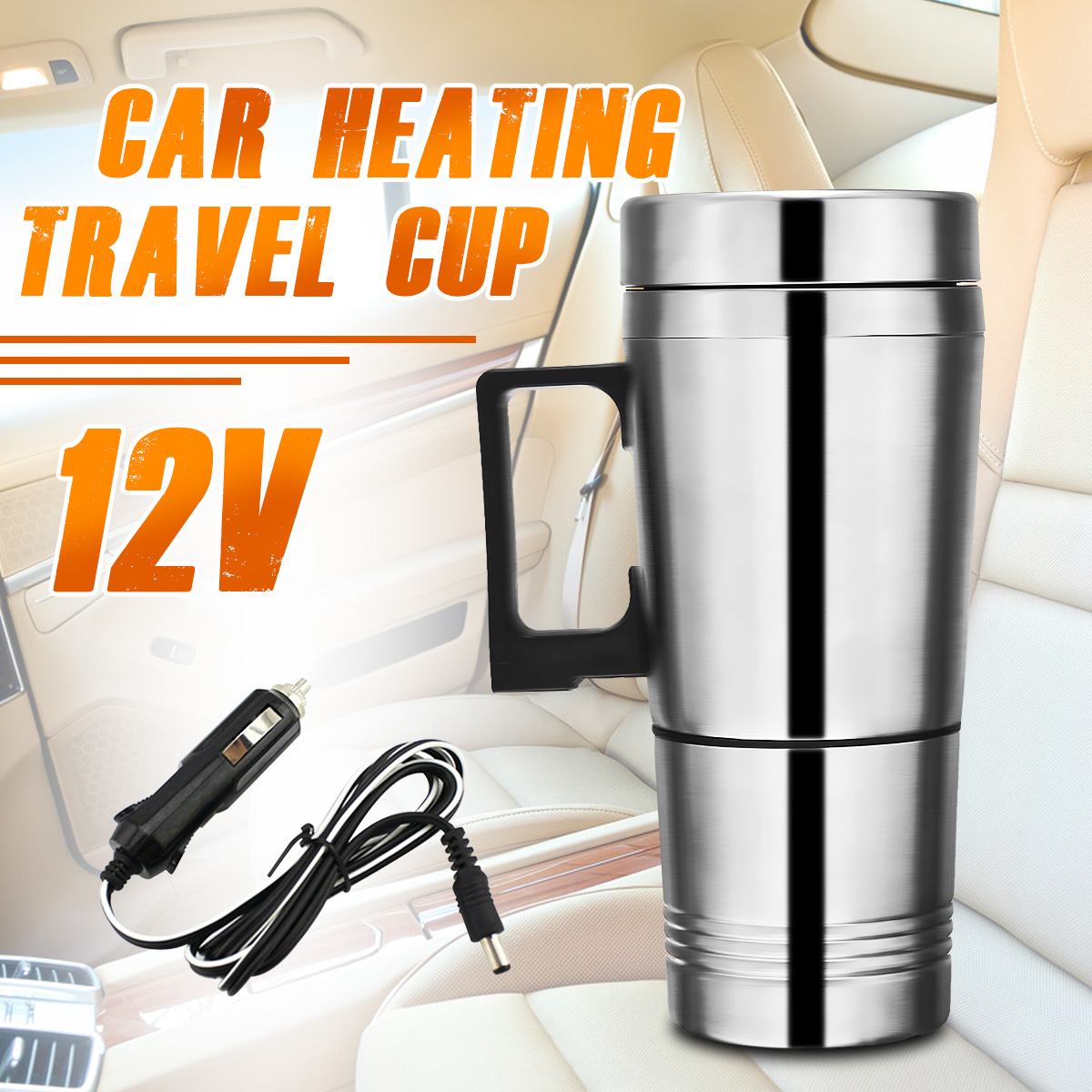 ALIDU 12V Stainless Steel Electric Travel Coffee Mug (10oz/300ml)