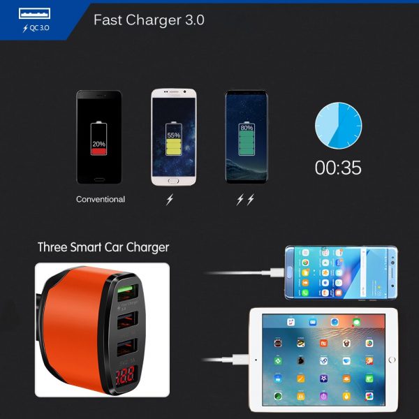 Powstro 3.0 Fast Charging 3-Way USB Mobile Car Charger - Image 6