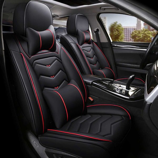 Universal Premium Leather Car Seat Cover with Headrest & Waist Pillows - Image 3