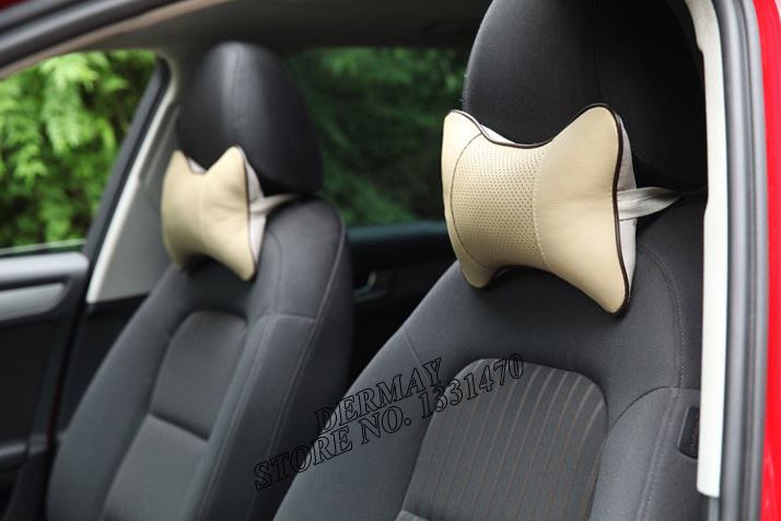 DERMAY Premium PU Leather Car Headrest Pillows (2PCS)