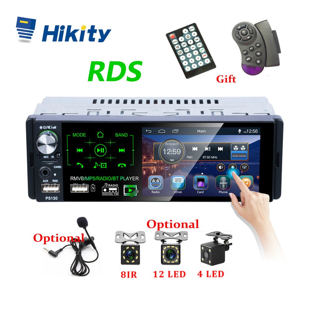 HIKITY P5130 RDS Car Stereo with 4.1” Touch Screen, Microphone & Camera Support
