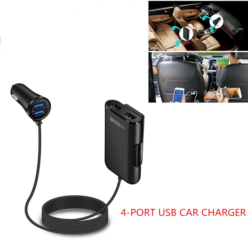 Powstro 3.0 Fast Car Charger 4 USB Ports with a Back Seat Clip-On