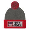 “UBER SUCKS” Embroidered Pom-Pom Beanie - Image 4