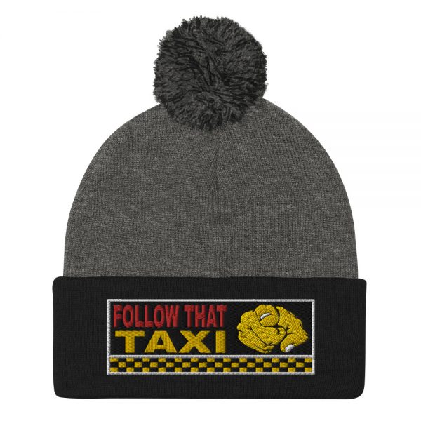 “FOLLOW THAT TAXI” Embroidered Pom-Pom Beanie - Image 4