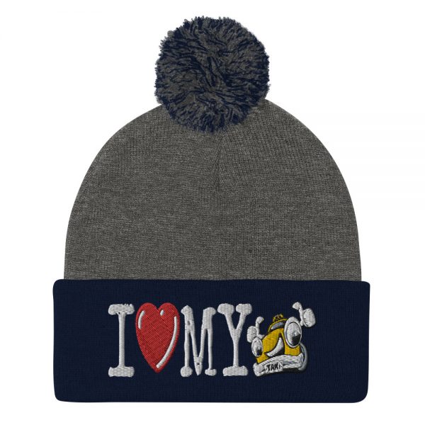 “I LOVE MY TAXI” Embroidered Pom-Pom Beanie - Image 2
