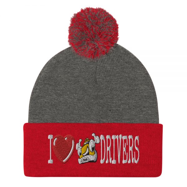 “I LOVE TAXI DRIVERS” Embroidered Pom-Pom Beanie - Image 5