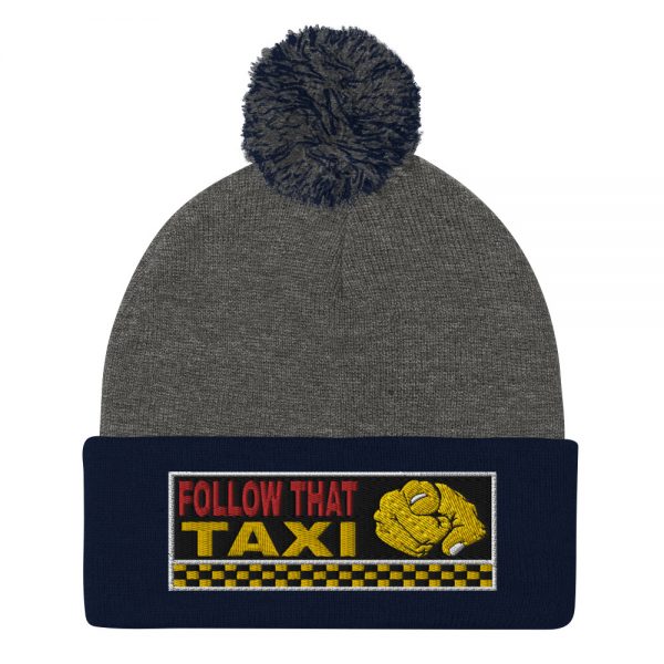 “FOLLOW THAT TAXI” Embroidered Pom-Pom Beanie - Image 3