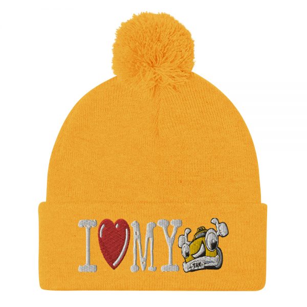“I LOVE MY TAXI” Embroidered Pom-Pom Beanie - Image 11