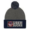 “UBER SUCKS” Embroidered Pom-Pom Beanie - Image 3