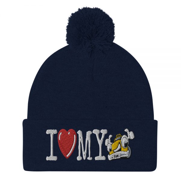 “I LOVE MY TAXI” Embroidered Pom-Pom Beanie - Image 6