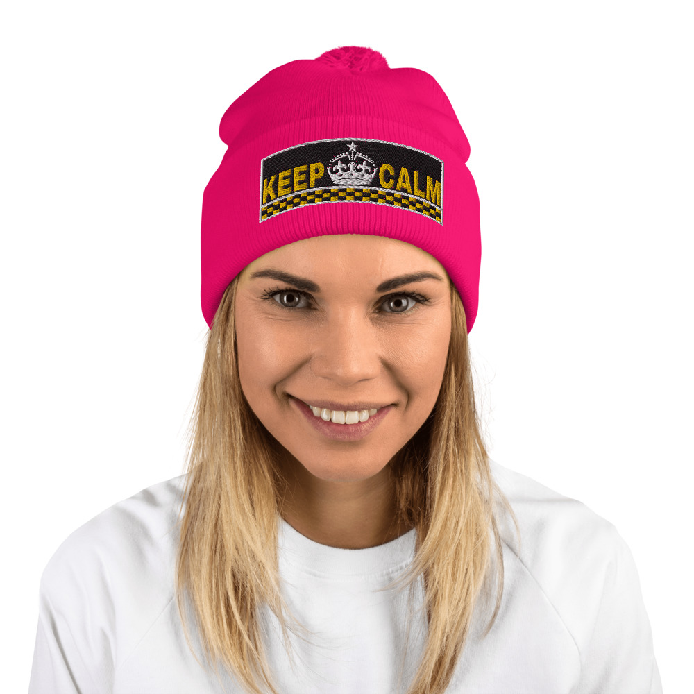 “KEEP CALM” Embroidered Pom-Pom Beanie