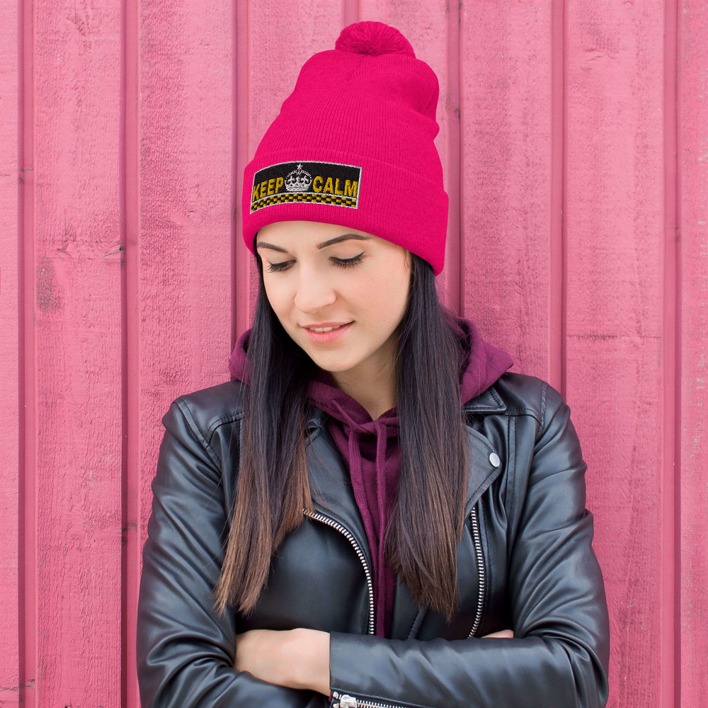 “KEEP CALM” Embroidered Pom-Pom Beanie