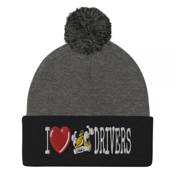 “I LOVE TAXI DRIVERS” Embroidered Pom-Pom Beanie - Image 4