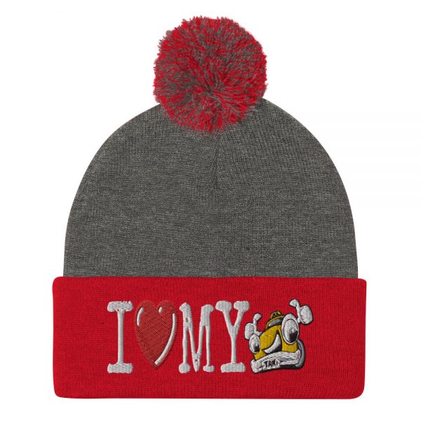 “I LOVE MY TAXI” Embroidered Pom-Pom Beanie - Image 4