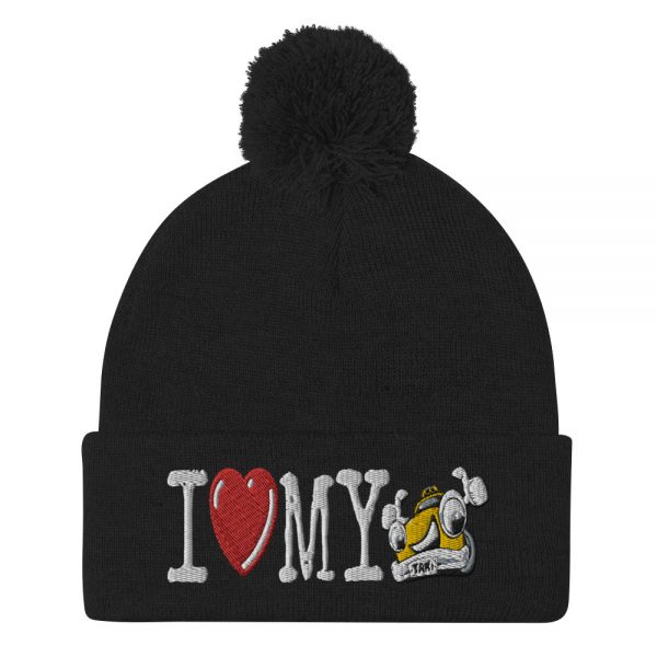 “I LOVE MY TAXI” Embroidered Pom-Pom Beanie