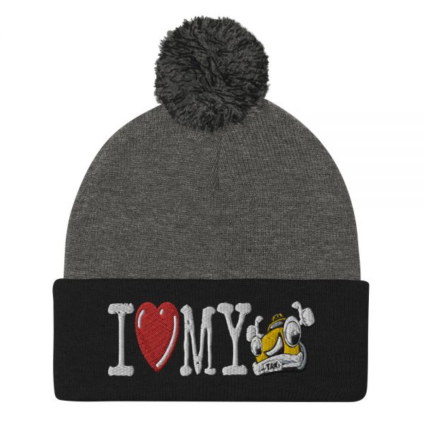 “I LOVE MY TAXI” Embroidered Pom-Pom Beanie - Image 3