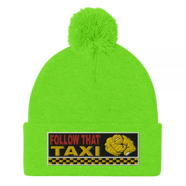 “FOLLOW THAT TAXI” Embroidered Pom-Pom Beanie - Image 9