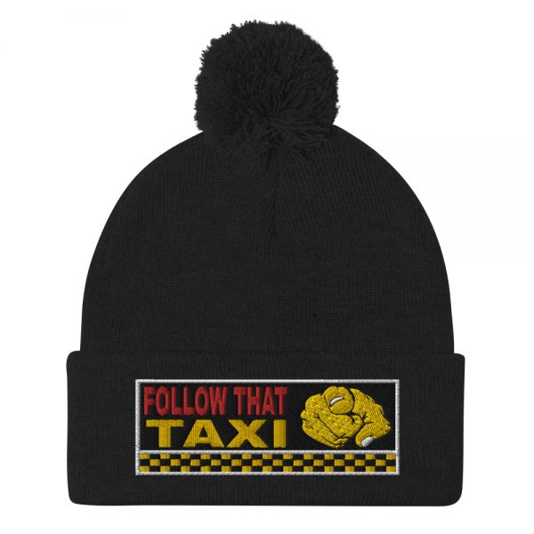 “FOLLOW THAT TAXI” Embroidered Pom-Pom Beanie - Image 2