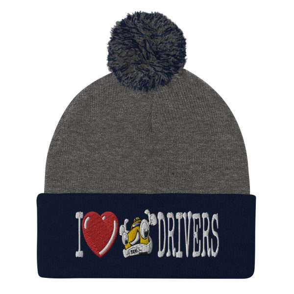 “I LOVE TAXI DRIVERS” Embroidered Pom-Pom Beanie - Image 3