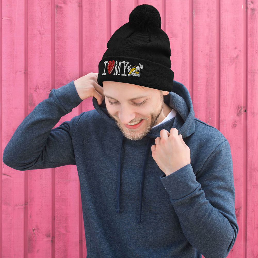 “I LOVE MY TAXI” Embroidered Pom-Pom Beanie