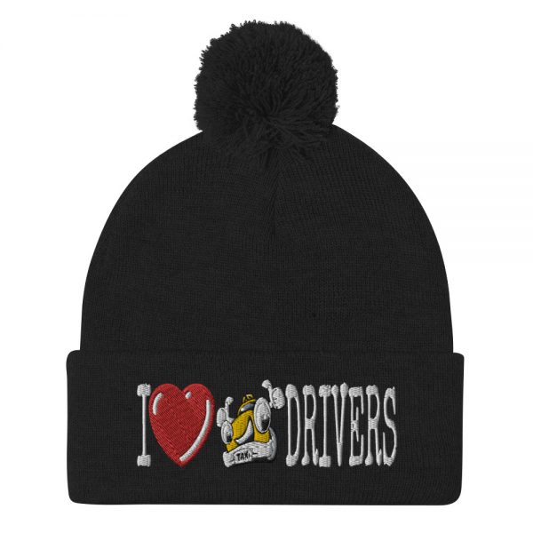 “I LOVE TAXI DRIVERS” Embroidered Pom-Pom Beanie - Image 2