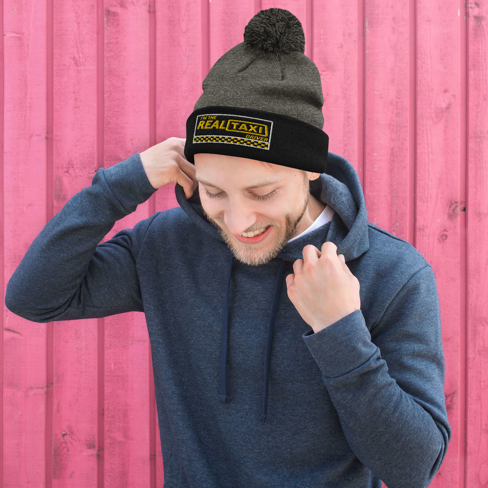 “I’M THE REAL TAXI DRIVER – v1” Embroidered Pom-Pom Beanie