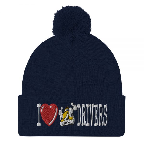 “I LOVE TAXI DRIVERS” Embroidered Pom-Pom Beanie