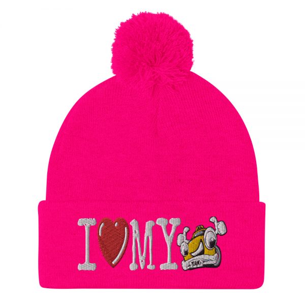 “I LOVE MY TAXI” Embroidered Pom-Pom Beanie - Image 12