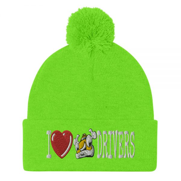 “I LOVE TAXI DRIVERS” Embroidered Pom-Pom Beanie - Image 9