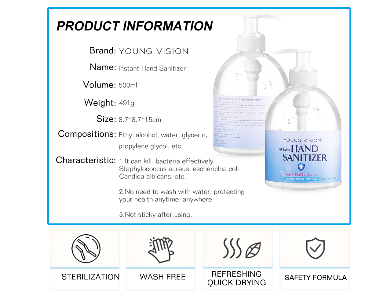 YOUNG VISION 70% Alcohol Quick-Drying Hand Sanitizer
