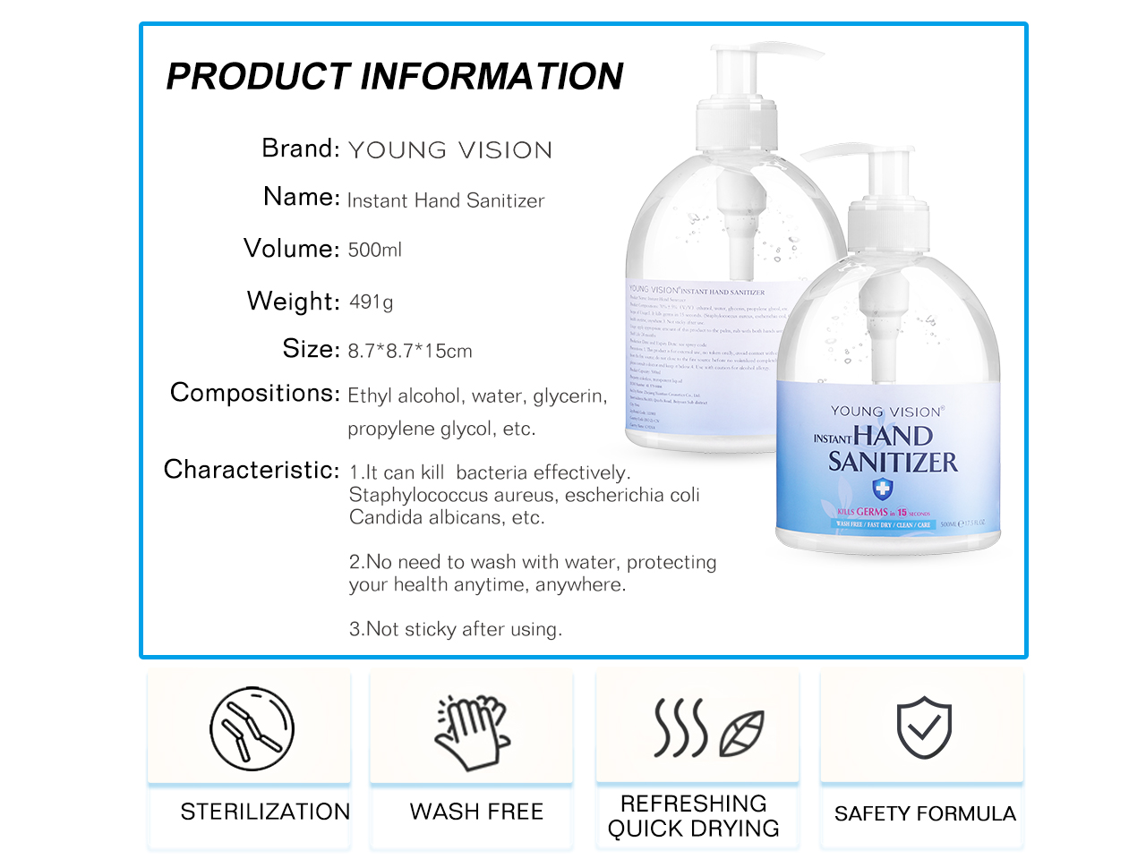 YOUNG VISION Hand Sanitizer & Alcohol Wipes (2 in 1 Pack)