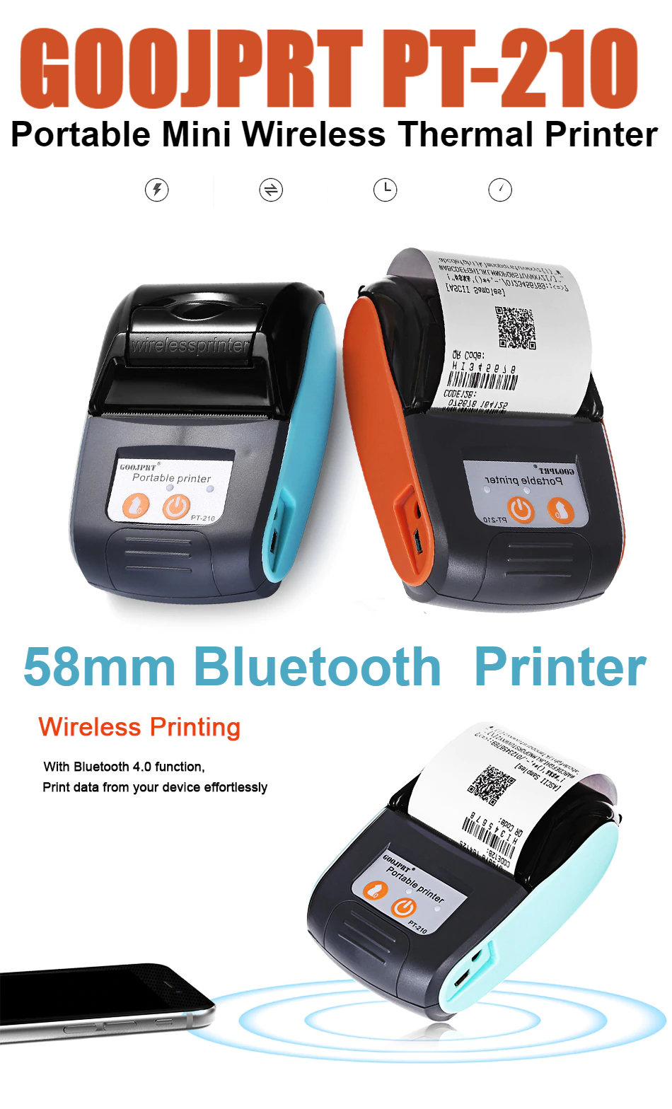 GOOJPRT PT-210 Portable Mini Wireless Thermal Printer w/ FREE Case
