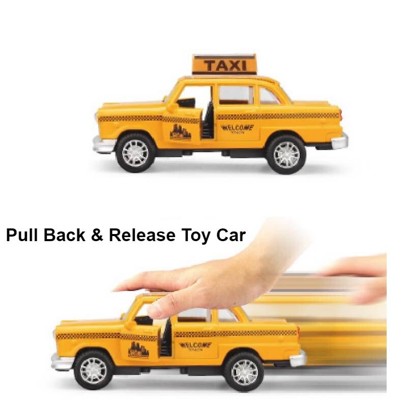 Collectable Classic Yellow Taxi Model and Pull Back Toy Car w/ Music & Lights