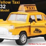 Collectable Classic Yellow Taxi Model and Pull Back Toy Car w/ Music & Lights