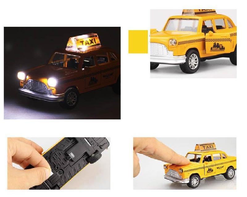 Collectable Classic Yellow Taxi Model and Pull Back Toy Car w/ Music & Lights