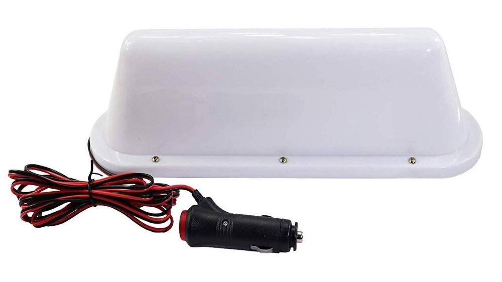 Large Waterproof White Taxi Top Light w/ Magnetic Base & 10Ft 12V Power Cable