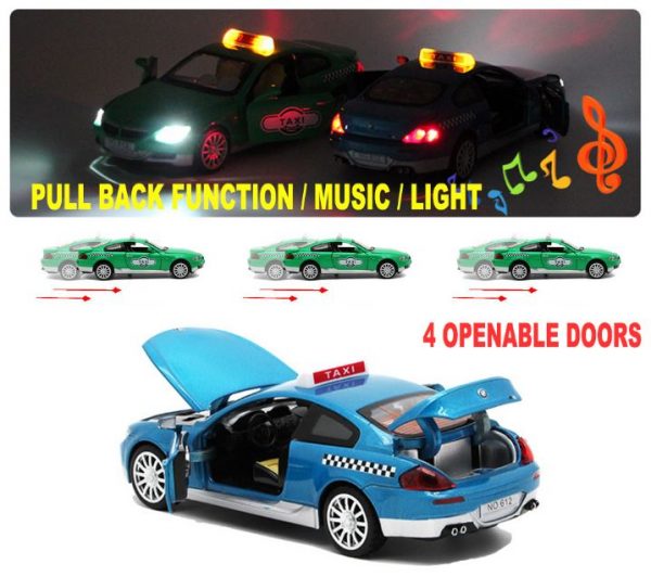 Collectable Replica Bmw Taxi Model And Pull Back Toy Car With Music & Lights3