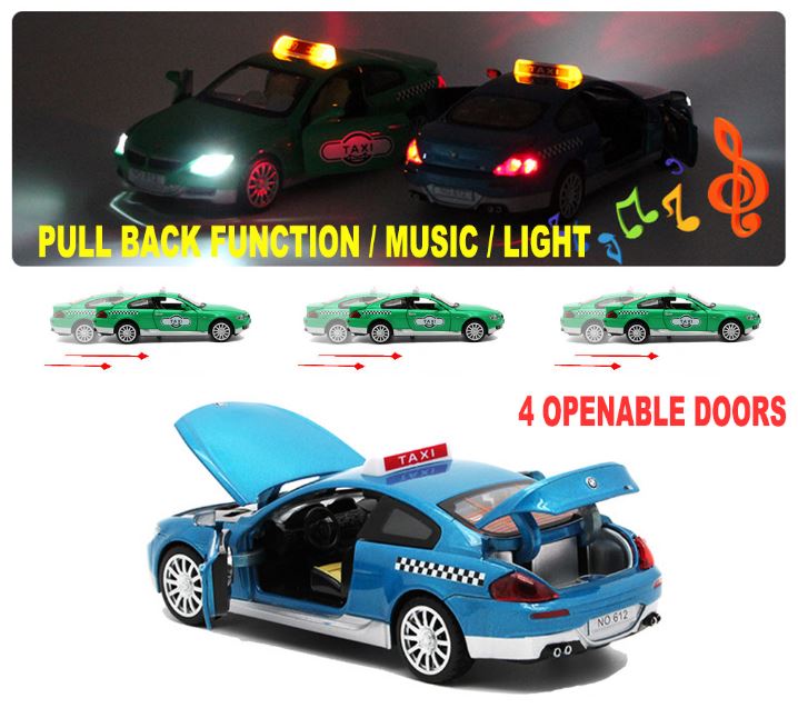 Collectable Replica Bmw Taxi Model And Pull Back Toy Car With Music & Lights