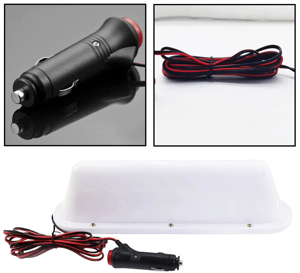 Large Waterproof White Taxi Top Light With Magnetic Base & 10ft 12v Power Cable2