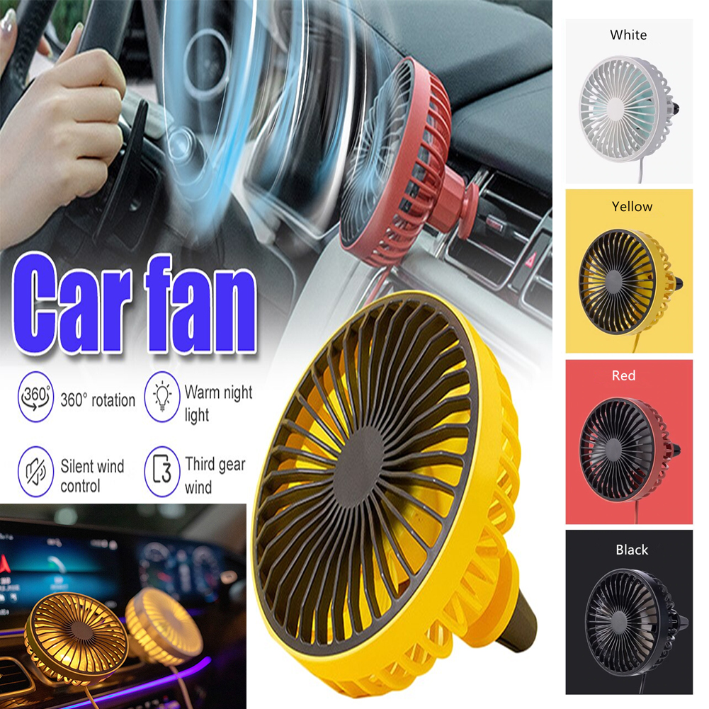 OLEVO Rotatable Car Air Vent USB Cooling Fan w/ Speed Control & LED Light