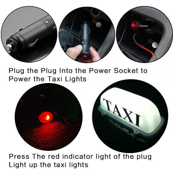 Small Waterproof Whitetaxi Top Light With Magnetic Base & 10ft 12v Power Cable3