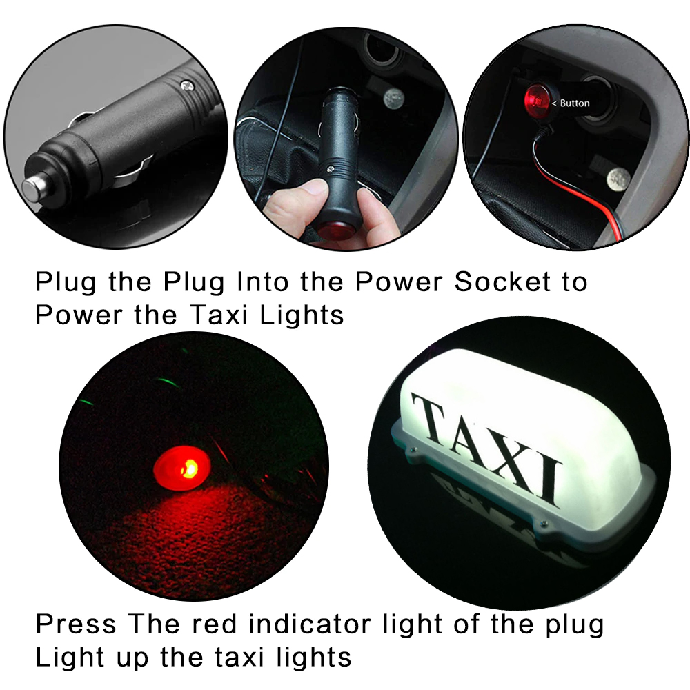 Small Waterproof White Taxi Top Light With Magnetic Base & 10ft 12v Power Cable3
