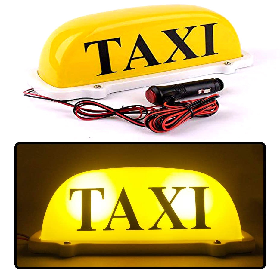 Small Waterproof Yellow Taxi Top Light With Magnetic Base & 10ft 12v Power Cable