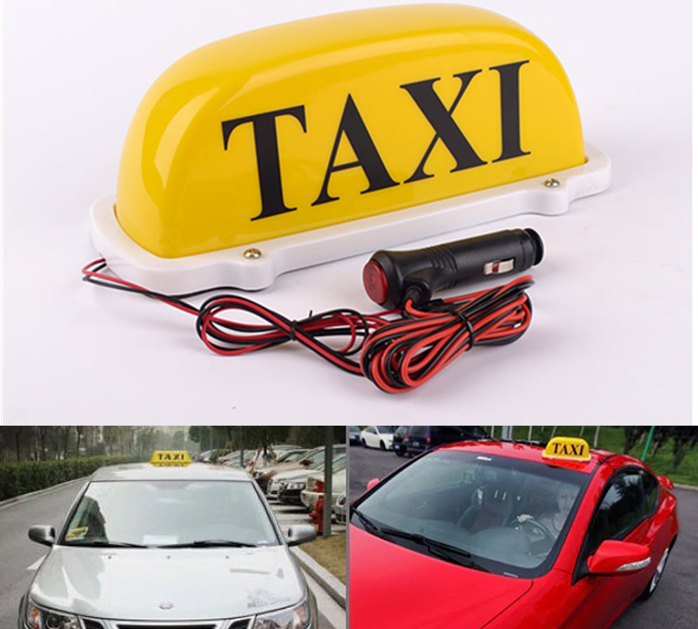 Small Waterproof Yellow Taxi Top Light With Magnetic Base & 10ft 12v Power Cable2